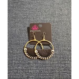 Paparazzi Gold and Black Textured Hoop Earrings